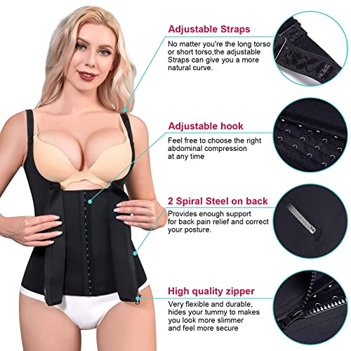 LODAY Waist Trainer Corset for Women Tummy Control Sport Workout Body Shaper Black (M, Black(Vest-Adjustable Straps))