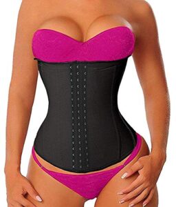 yianna women's latex waist trainer long torso underbust corsets cincher sport girdle body shaper, size m (black)