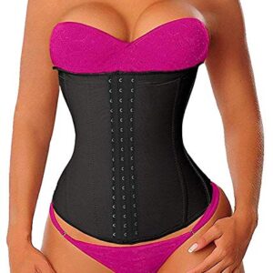 YIANNA Women's Latex Waist Trainer Long Torso Underbust Corsets Cincher Sport Girdle Body Shaper, Size M (Black)