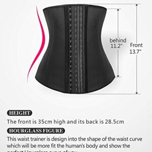 YIANNA Women's Latex Waist Trainer Long Torso Underbust Corsets Cincher Sport Girdle Body Shaper, Size M (Black)