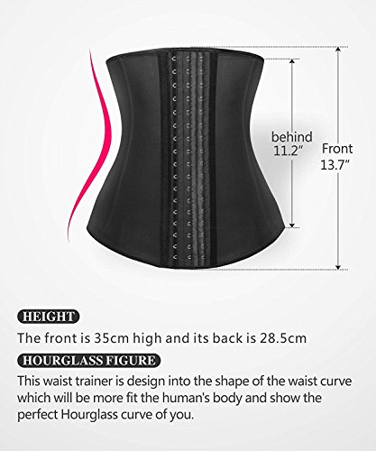 YIANNA Women's Latex Waist Trainer Long Torso Underbust Corsets Cincher Sport Girdle Body Shaper, Size M (Black)