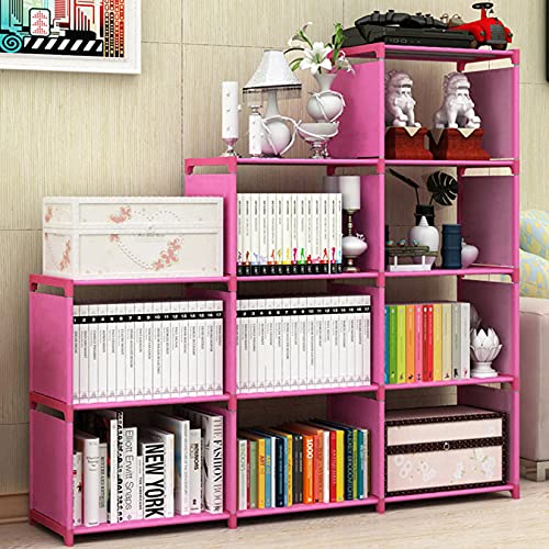 Angotrade Book Shelf Book Shelves 30 inch Bookcase Folding Book Shelves Bookshelf (Pink - 9 Cube)