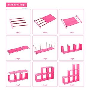 Angotrade Book Shelf Book Shelves 30 inch Bookcase Folding Book Shelves Bookshelf (Pink - 9 Cube)