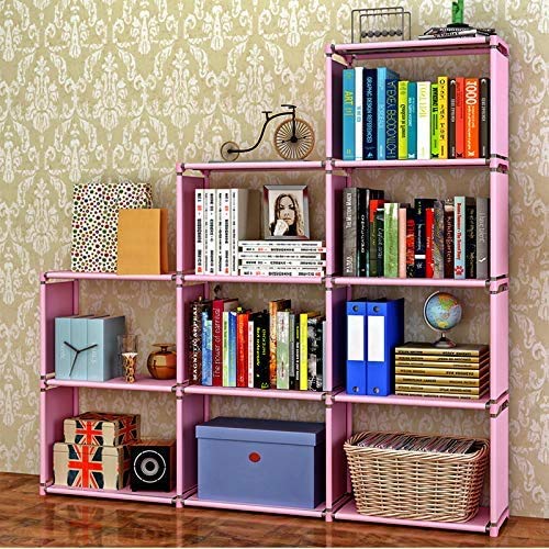 Angotrade Book Shelf Book Shelves 30 inch Bookcase Folding Book Shelves Bookshelf (Pink - 9 Cube)