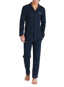 david archy men's 100% cotton long button-down sleepwear pajama set (m, navy blue)