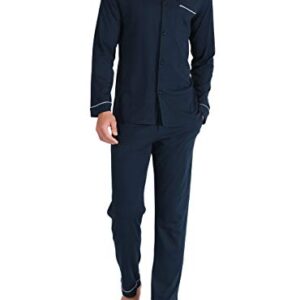 DAVID ARCHY Men's 100% Cotton Long Button-Down Sleepwear Pajama Set (M, Navy Blue)