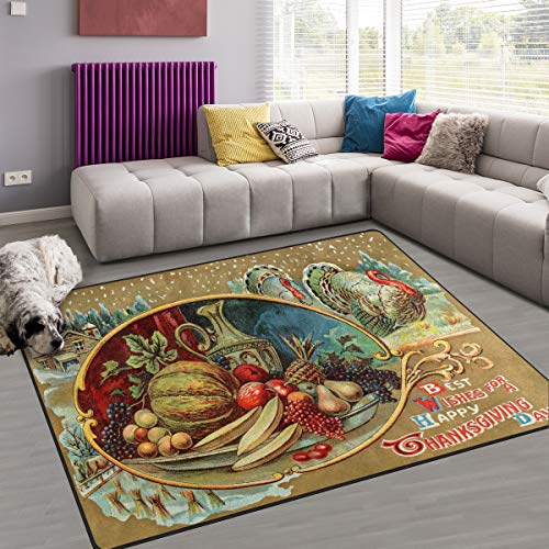 Naanle Holiday Area Rug 5'x7', Thanksgiving Turkey Day Polyester Area Rug Mat for Living Dining Dorm Room Bedroom Home Decorative