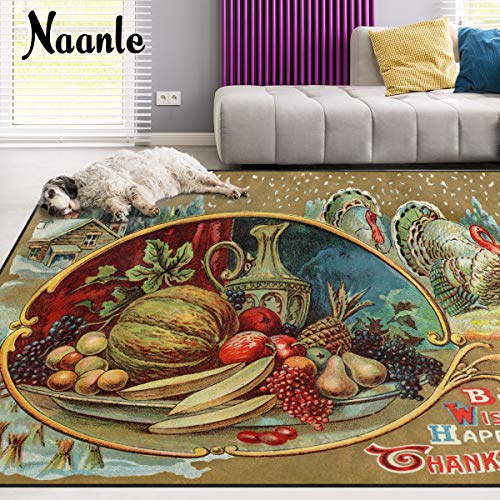 Naanle Holiday Area Rug 5'x7', Thanksgiving Turkey Day Polyester Area Rug Mat for Living Dining Dorm Room Bedroom Home Decorative