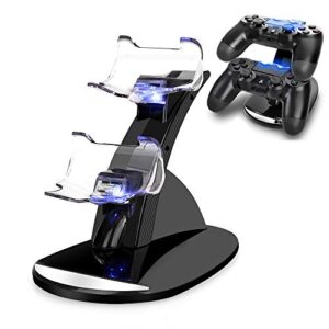 ps4 controller charger charging station, vseer dual shock ps4 chargers controller playstation 4 twin charge docking station stand ps4 charger for sony ps4/ps4 pro/ps4 slim controller, black