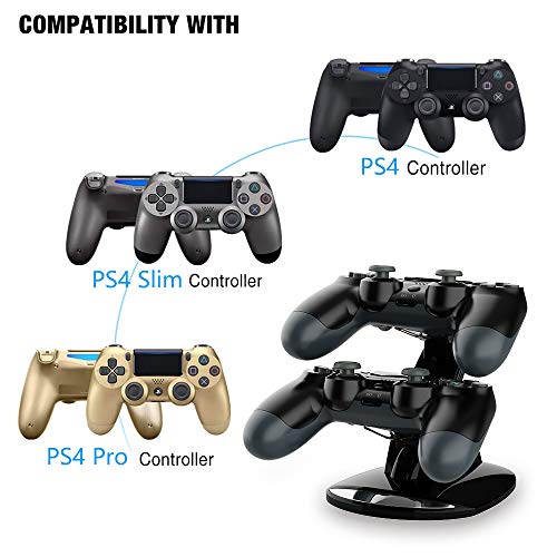 PS4 Controller Charger Charging Station, VSEER Dual Shock PS4 Chargers Controller Playstation 4 Twin Charge Docking Station Stand PS4 Charger for Sony PS4/PS4 Pro/PS4 Slim Controller, Black