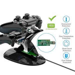 PS4 Controller Charger Charging Station, VSEER Dual Shock PS4 Chargers Controller Playstation 4 Twin Charge Docking Station Stand PS4 Charger for Sony PS4/PS4 Pro/PS4 Slim Controller, Black