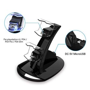 PS4 Controller Charger Charging Station, VSEER Dual Shock PS4 Chargers Controller Playstation 4 Twin Charge Docking Station Stand PS4 Charger for Sony PS4/PS4 Pro/PS4 Slim Controller, Black