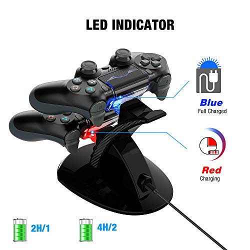 PS4 Controller Charger Charging Station, VSEER Dual Shock PS4 Chargers Controller Playstation 4 Twin Charge Docking Station Stand PS4 Charger for Sony PS4/PS4 Pro/PS4 Slim Controller, Black