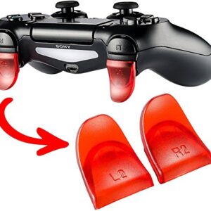 1 Pairs L2 R2 Trigger Extenders Buttons for PlayStation 4 PS4 PS4 Slim Pro JDM-030 Controller （Transparent Red）