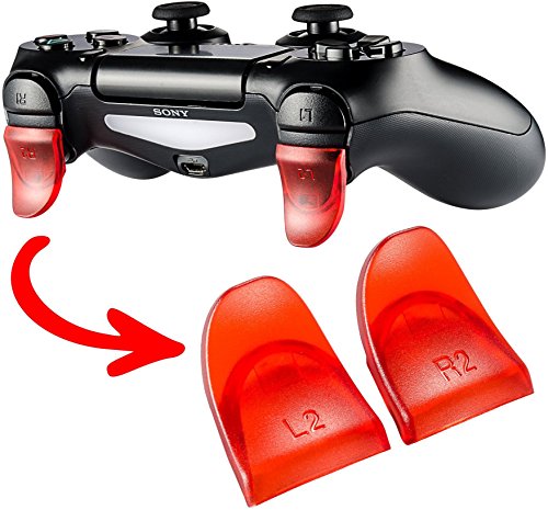 1 Pairs L2 R2 Trigger Extenders Buttons for PlayStation 4 PS4 PS4 Slim Pro JDM-030 Controller （Transparent Red）