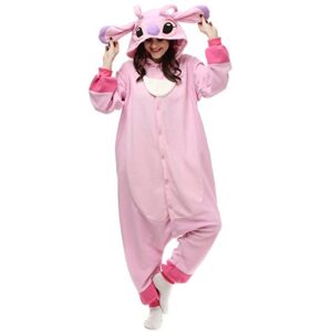 wishliker halloween stitch kigurumi onesie pajamas costume unisex adult pink,m:160-169cm(5'3"-5'6")