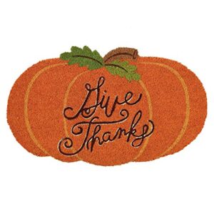 dii natural coir outdoor doormat, fall & thanksgiving seasonal mat, 17x29", give thanks pumpkin