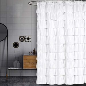 volens white shower curtain fabric/ruffle for bathroom,70in long