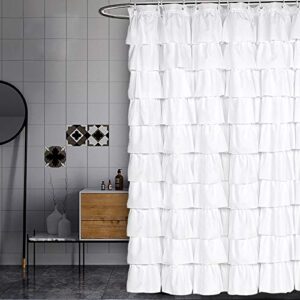 Volens White Shower Curtain Fabric/Ruffle for Bathroom,70in Long