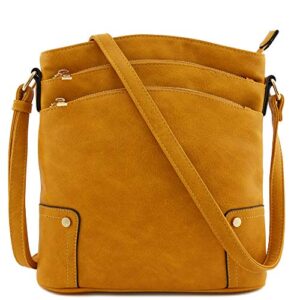 ALYSSA Triple Zip Pocket Large Crossbody Bag (Mustard)