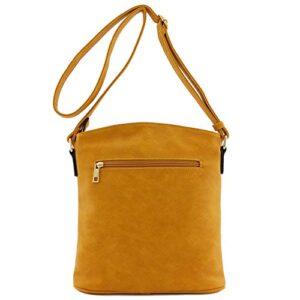 ALYSSA Triple Zip Pocket Large Crossbody Bag (Mustard)