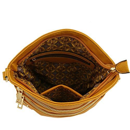 ALYSSA Triple Zip Pocket Large Crossbody Bag (Mustard)