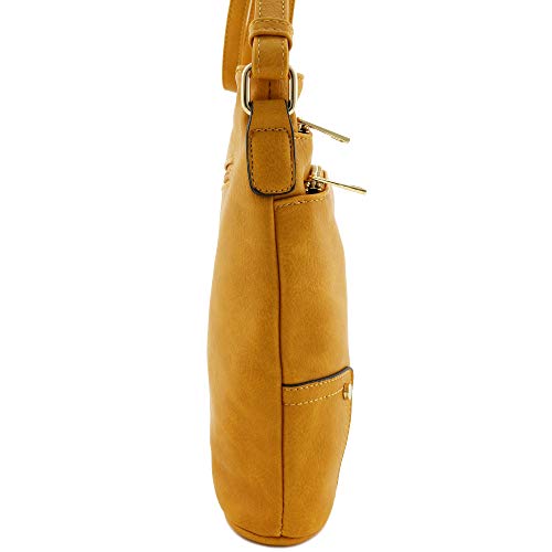 ALYSSA Triple Zip Pocket Large Crossbody Bag (Mustard)