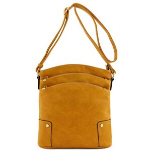 ALYSSA Triple Zip Pocket Large Crossbody Bag (Mustard)