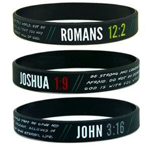 ezekiel gift co. christian wristbands for guys (6-pack) - john 3:16, romans 12:2, and joshua 1:9 - religious bible gifts for him christian men
