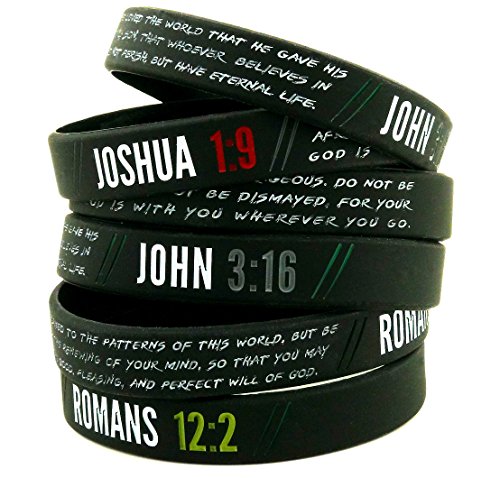 Ezekiel Gift Co. Christian Wristbands for Guys (6-pack) - John 3:16, Romans 12:2, and Joshua 1:9 - Religious Bible Gifts for Him Christian Men