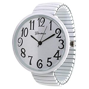 geneva super large stretch watch clear number easy read (white)