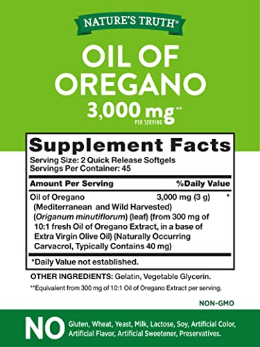 Nature's Truth Oregano Oil Softgel Capsules | 90 Count | Contains Carvacrol | Non-GMO, Gluten Free