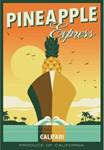 califari pineapple express - vivid strain art wall poster, decor for a home, dorm, dispensary, store, or smoke shop - 13" x 19" lithograph print