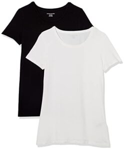 amazon essentials women's classic-fit short-sleeve crewneck t-shirt, pack of 2, black/white, large