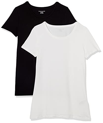 Amazon Essentials Women's Classic-Fit Short-Sleeve Crewneck T-Shirt, Pack of 2, Black/White, Large