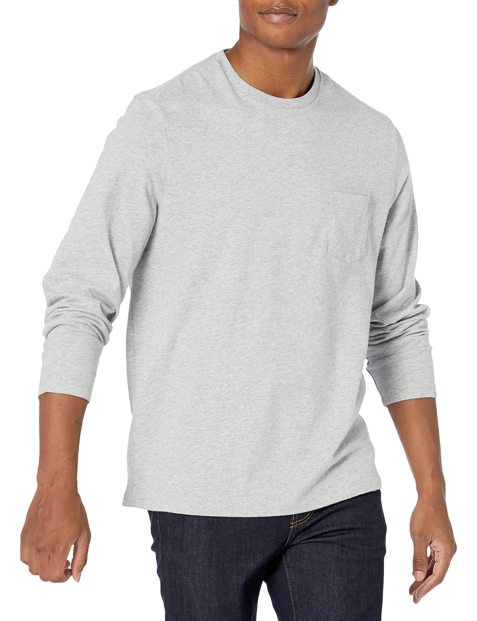 Amazon Essentials Men's Regular-Fit Long-Sleeve T-Shirt, Light Grey Heather, Large