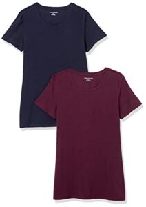 amazon essentials women's classic-fit short-sleeve crewneck t-shirt, pack of 2, burgundy/navy, large