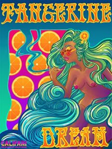 califari tangerine dream - vivid color poster, plant medicine art, herbal decor for a house, dorm, dispensary, store, or shop - 13" x 19" lithograph print