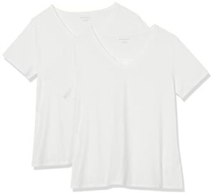 amazon essentials women's classic-fit short-sleeve v-neck t-shirt, pack of 2, white, large
