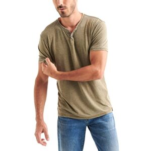 lucky brand men's venice burnout notch neck tee shirt, dark olive, medium