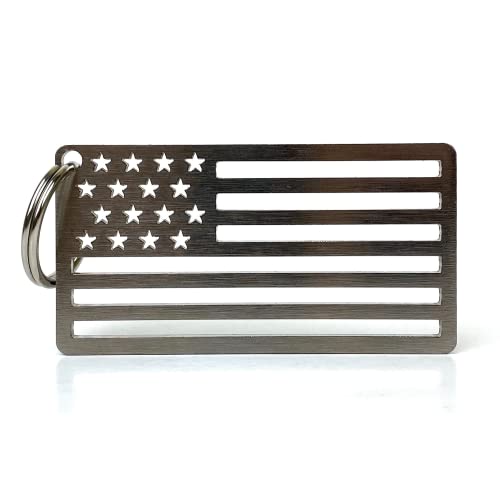 Arotags Made in the U.S.A. Solid Stainless Steel American Flag Keychain, Patriotic Heavy Duty EDC Keyring