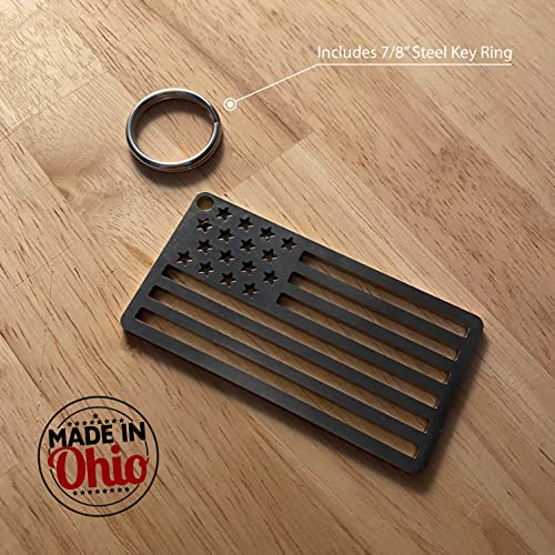 Arotags Made in the U.S.A. Solid Stainless Steel American Flag Keychain, Patriotic Heavy Duty EDC Keyring