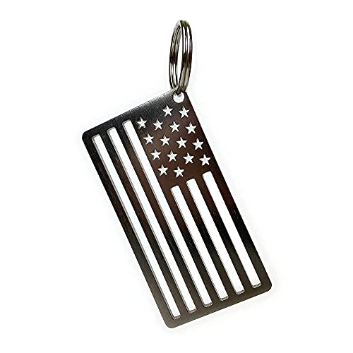 Arotags Made in the U.S.A. Solid Stainless Steel American Flag Keychain, Patriotic Heavy Duty EDC Keyring