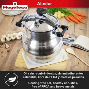 Magefesa® Alustar 23.2 Quart Pressure Cooker, recommended use for professionals, made of extra thick aluminum, express, has a Thermodiffusion bottom, 3 Security Systems