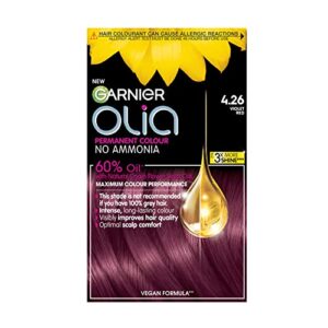 garnier olia rose violet permanent hair dye, no ammonia for a pleasant scent, up to 100% grey hair coverage, maximum colour performance, 60% oils - 4.26 rose violet