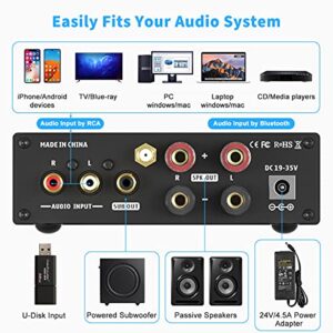 Fosi Audio BL20C 320 Watts Bluetooth 5.0 Stereo Audio Receiver Amplifier 2.1 CH Mini Hi-Fi Class D TDA7498E Integrated Amp U-Disk Player for Home Passive Speakers Powered Subwoofer(with Power Supply)