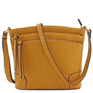 fashionpuzzle triple zipper pocket medium crossbody bag (mustard)