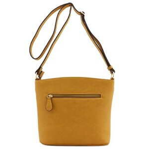 FashionPuzzle Triple Zipper Pocket Medium Crossbody Bag (Mustard)