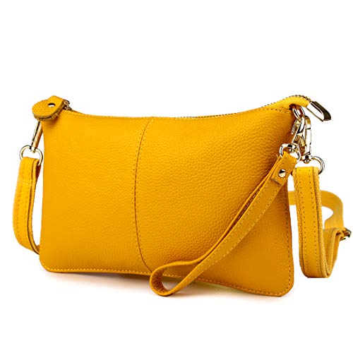 Artwell Genuine Leather Clutch Wallet for Women Wristlet Envelop Small Crossbody Purse Card Shoulder Bag (Yellow)