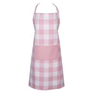 dii unisex buffalo check kitchen collection, classic farmhouse chef apron, one size, pink &white